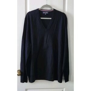 Brooks Brothers Mens Knit Merino Wool Sweater V-Neck Long Sleeve Blue Size XXL